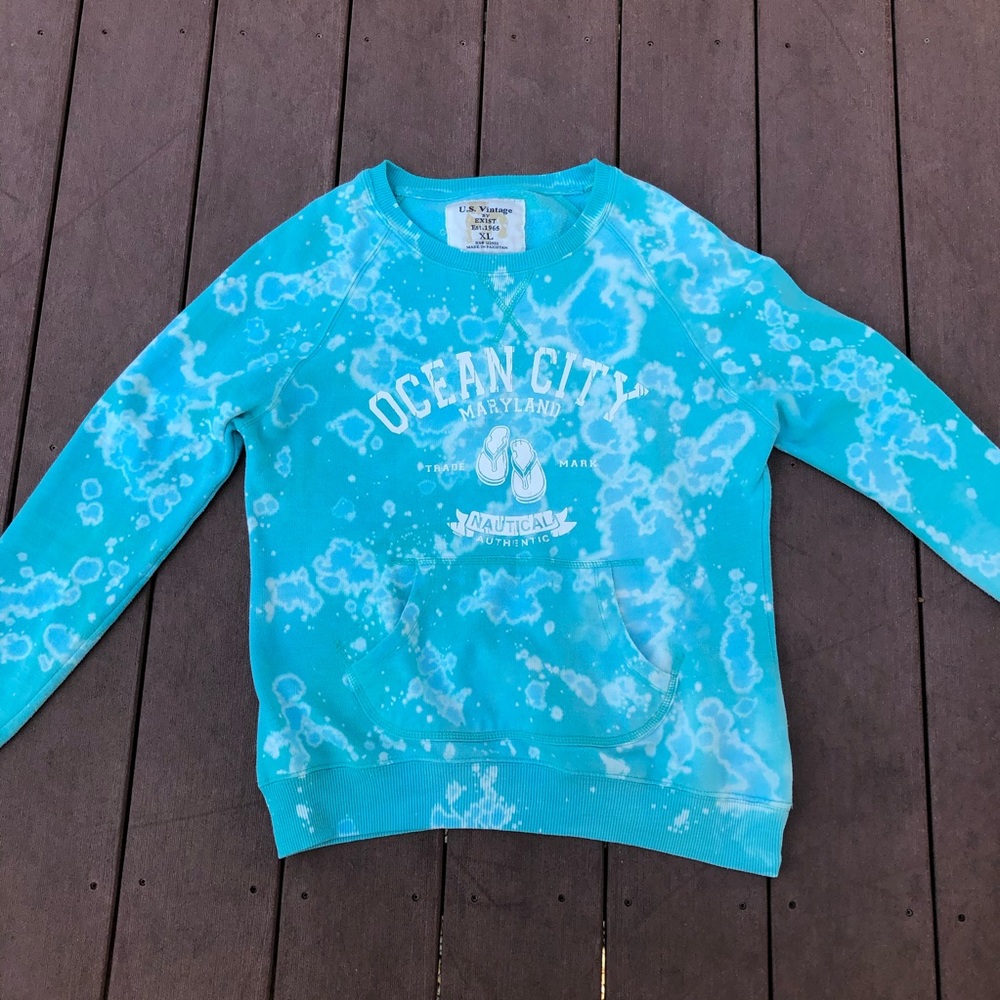 Bleach wash tie dye aqua sweatshirt